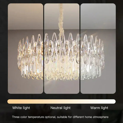 Decorbites crystal chandelier with teardrop glass prisms and braided white cord for post-modern luxury lighting