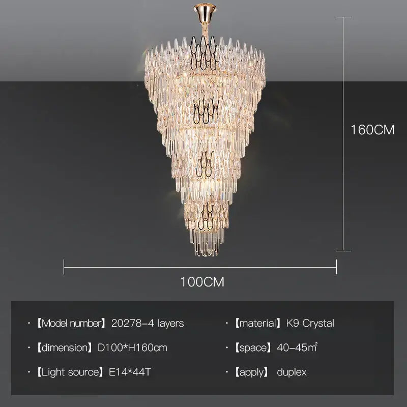 Decorbites crystal chandelier with cascading k9 crystal prisms and gold-toned frame for luxury lighting