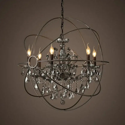 DecorBites crystal chandelier with dark metal frame, intricate crystal droplets, and five candle-style LED bulbs for living spaces