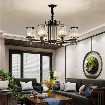 Black wrought iron decorbites crystal chandelier with crystal glass shades for living room bedroom and study lighting