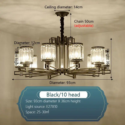 Black metal decorbites crystal chandelier with ten crystal glass shades for elegant living room bedroom lighting