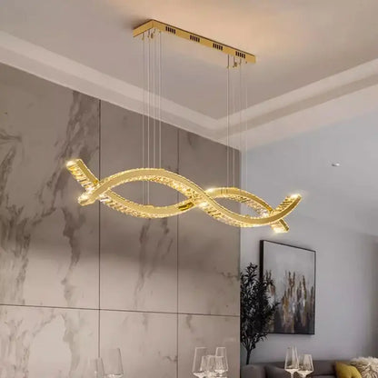 Golden modern led pendant light with twisted design and crystal accents decorbites crystal chandelier for dining room