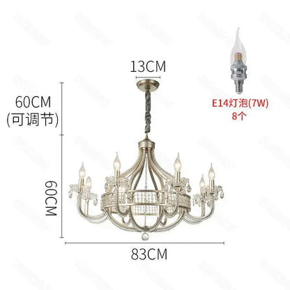 Elegant silver-toned decorbites crystal chandelier with crystal accents and eight candle-style bulbs for living spaces