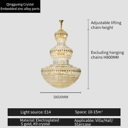 Elegant decorbites crystal chandelier with tiered gold electroplated frame and k9 crystal accents for luxurious lighting