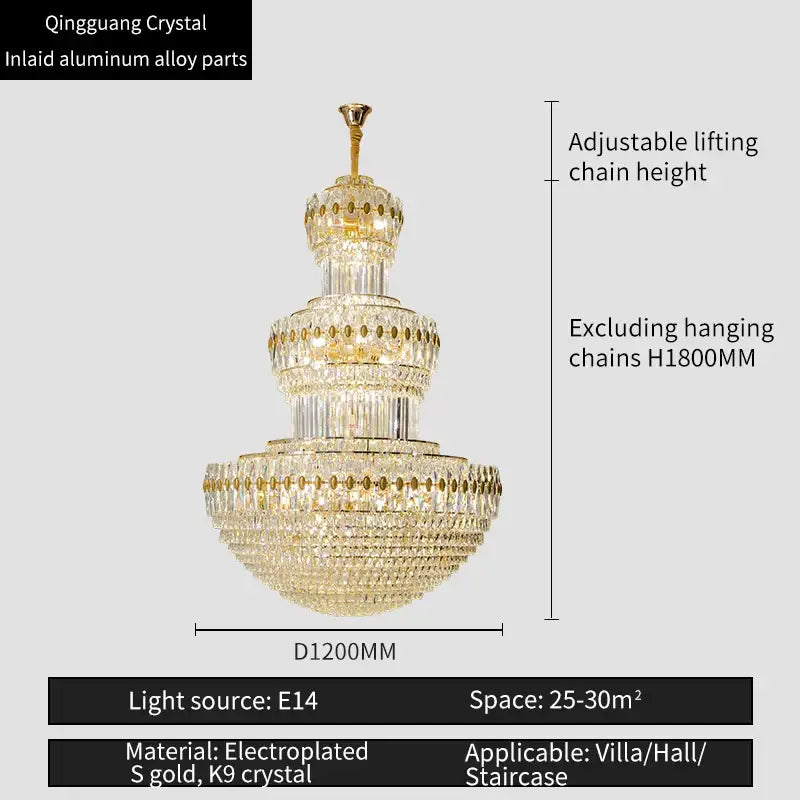 Elegant tiered decorbites crystal chandelier with gold electroplated aluminum alloy frame and k9 crystal accents for home