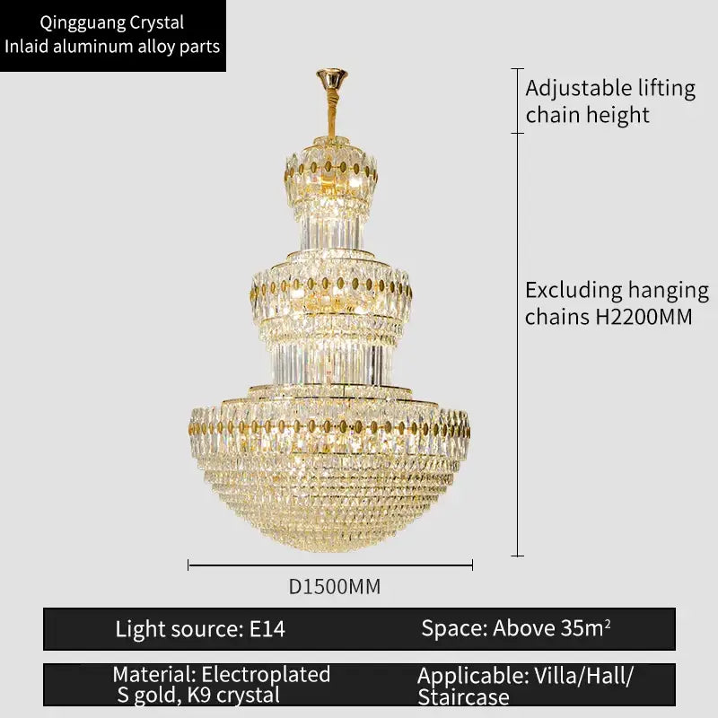 Elegant decorbites crystal chandelier with tiered k9 crystals and electroplated s gold accents for home and villa lighting