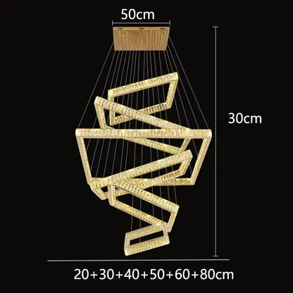 Golden decorbites crystal chandelier with interlocking rectangular frames and crystal accents for elegant living rooms