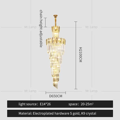 Gold electroplated decorbites crystal chandelier with cascading k9 crystal tiers for elegant minimalist living room lighting