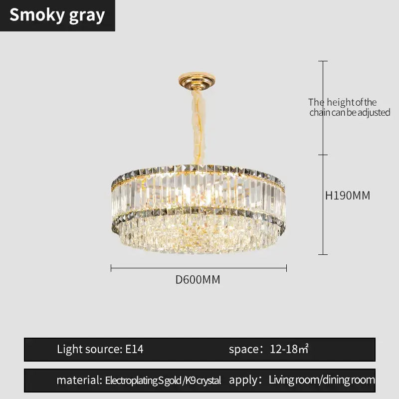 A two-tiered decorbites crystal chandelier with a gold electroplated frame and clear k9 crystal prisms for living rooms