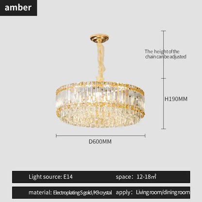 Gold electroplated decorbites crystal chandelier with two tiers of clear k9 crystal prisms for elegant modern lighting