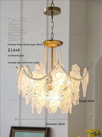 Frosted pearl three-layer decorbites crystal chandelier with gold hardware and glass elements for elegant lighting