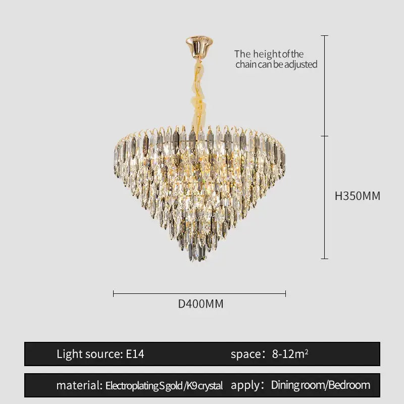 Decorbites crystal chandelier gold-plated with cascading clear and silver k9 crystals for elegant living or bedroom lighting