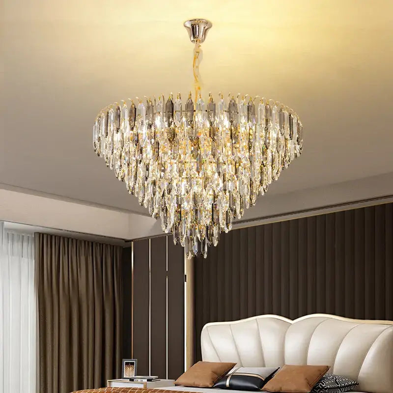 Decorbites crystal chandelier heart-shaped with clear crystal prisms and gold accents for small living room or loft lighting