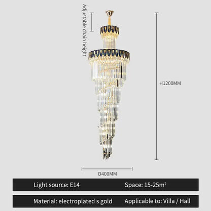 Decorbites crystal chandelier with cascading crystal strands and gold electroplated finish for elegant villa lighting