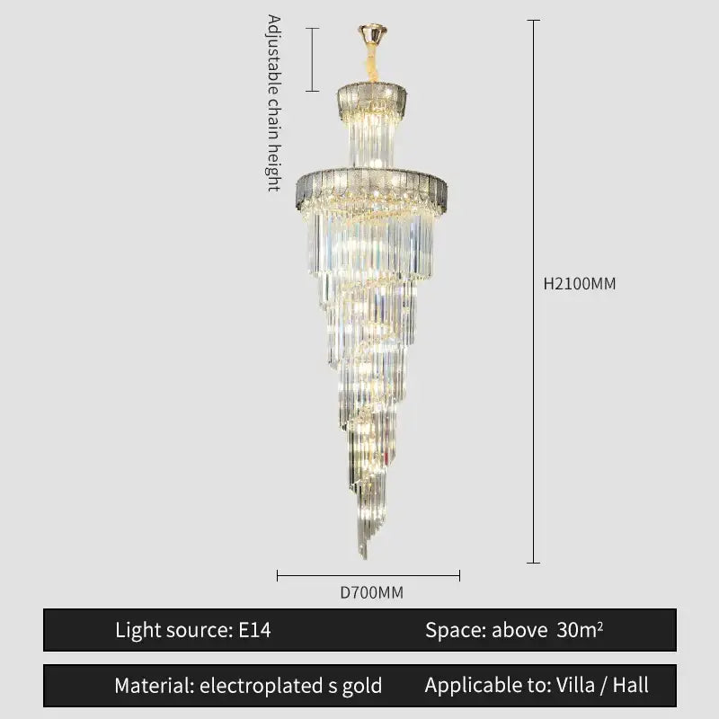 DecorBites crystal chandelier with adjustable chain height electroplated gold and clear glass prisms for villa living room lighting