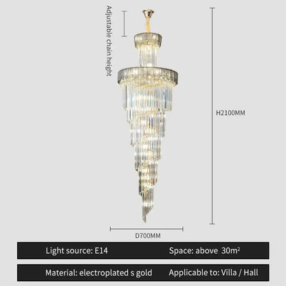DecorBites crystal chandelier with adjustable chain height electroplated gold and clear glass prisms for villa living room lighting