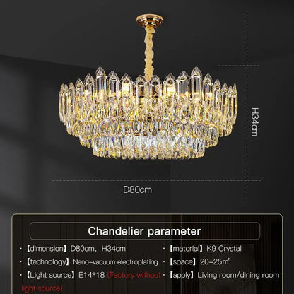 Golden-finished decorbites crystal chandelier with multiple clear k9 crystal prisms for living room bedroom dining room