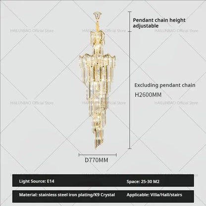 Gold-plated stainless steel decorbites crystal chandelier with cascading k9 crystal tiers for luxury hotel lighting