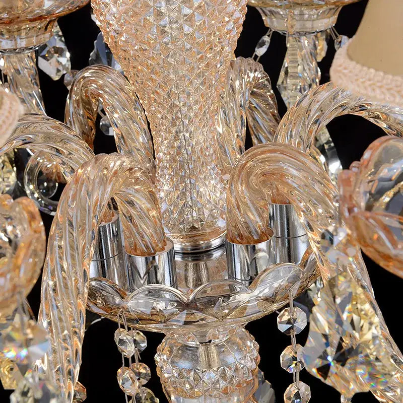 DecorBites crystal chandelier floor lamp with peach-tinted delicate crystal arms and faceted beads for elegant decor