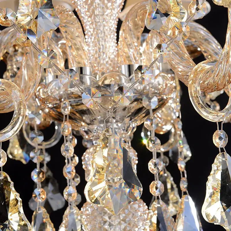 DecorBites crystal chandelier floor lamp with intricate faceted glass and golden accents for elegant living room decor