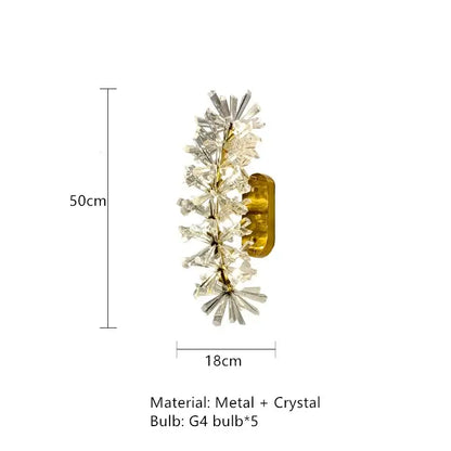 A 50cm decorbites crystal chandelier wall light featuring a gold metal base and crystal chandelier flower design for indoor use
