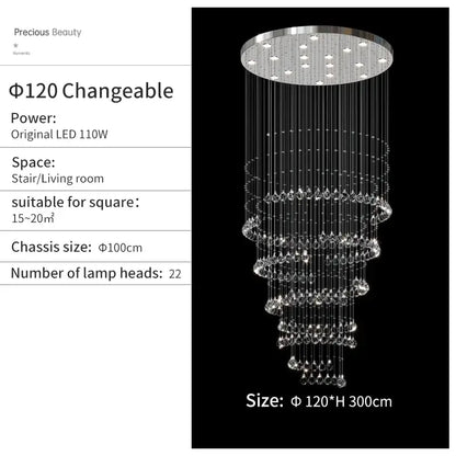 A decorbites crystal chandelier with a circular chrome base and cascading clear crystal droplets for high ceilings