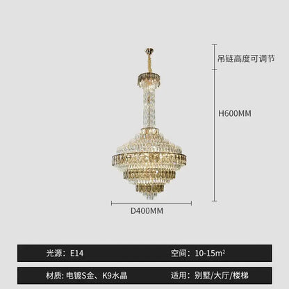 DecorBites crystal chandelier multi-tiered gold-plated with k9 crystals for elegant duplex living rooms