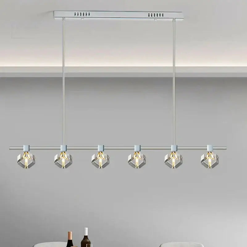 Modern chrome-finished decorbites crystal chandelier with five geometric crystal bulbs for living and dining rooms