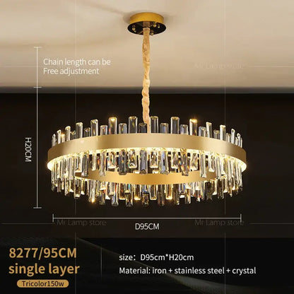 Gold-toned decorbites crystal chandelier with cascading clear crystal rods and twisted metal chain for living room lighting