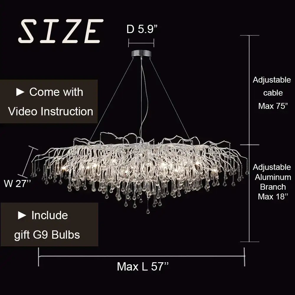 DecorBites™ crystal chandelier with chrome aluminum branches and clear crystal droplets for living room lamp package
