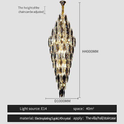 Elegant gold-plated decorbites crystal chandelier with cascading black and clear k9 crystals for villa lighting