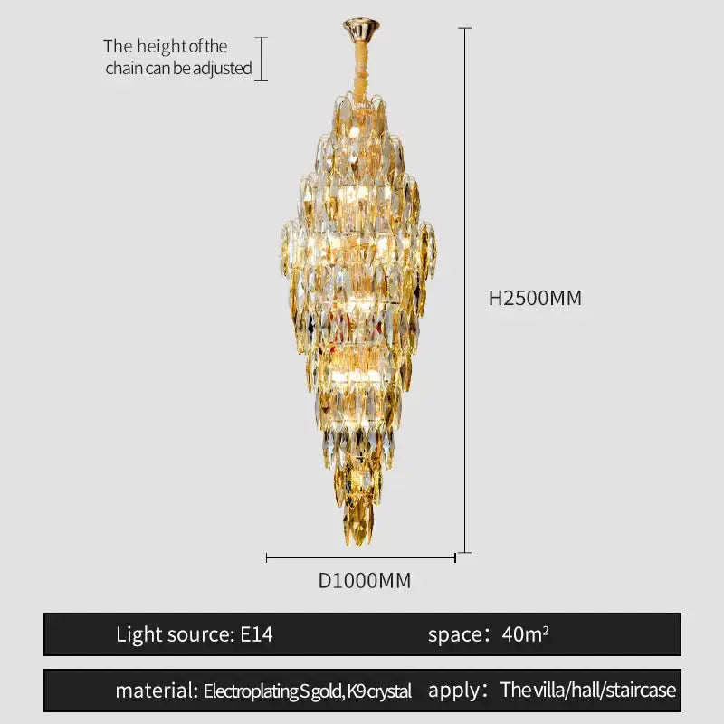 Golden electroplated decorbites crystal chandelier with cascading k9 crystal tiers for luxe modern European villa decor