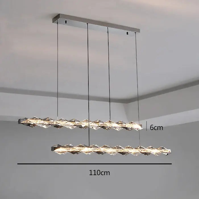 Modern double-tiered decorbites crystal chandelier with chrome frame and crystal-encrusted LED strips measuring 110cm long