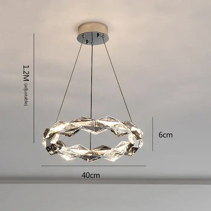 Modern decorbites crystal chandelier with faceted clear glass rings and chrome mount for luxury living spaces lighting