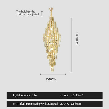 A luxurious gold-plated DecorBites crystal chandelier with cascading K9 crystal tiers for elegant canteen spaces