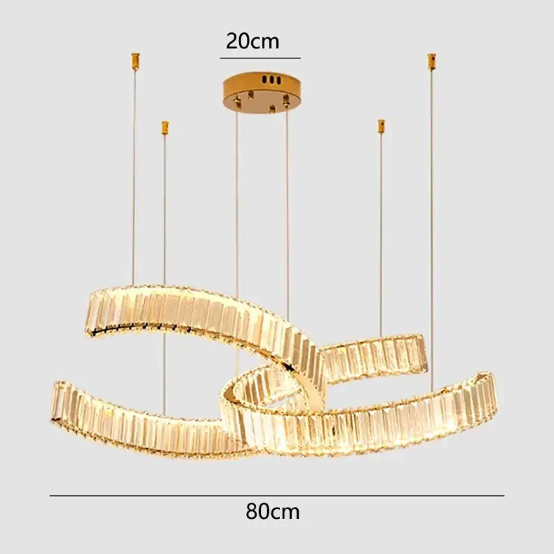 Gold-toned decorbites crystal chandelier with interlocking faceted crystal rings for modern home decoration and lighting