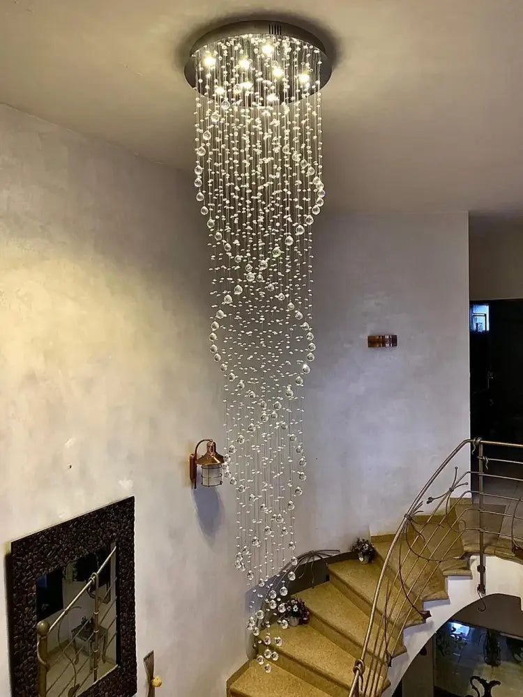 Decorbites crystal chandelier with clear crystal beads and metallic base for luxury hotel bedroom staircase lighting