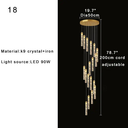 Gold-toned decorbites crystal chandelier with cascading k9 crystal pendants and adjustable cord for two-storey foyer