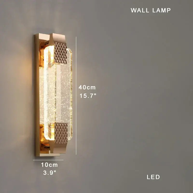 Modern gold-finished wall lamp with clear textured glass and led lighting for decorbites crystal chandelier circular stairwell