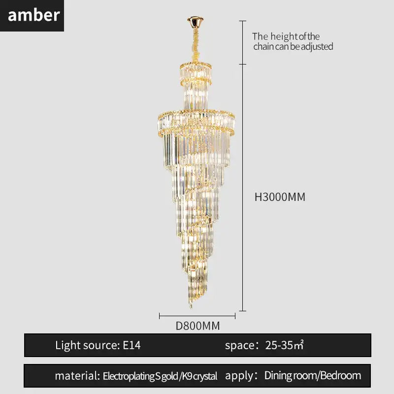 Gold electroplated decorbites crystal chandelier with cascading clear crystal tiers for 25-35 sqm dining living bedroom