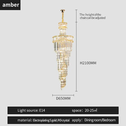 Gold electroplated decorbites crystal chandelier with cascading clear k9 crystals for elegant dining or bedroom spaces