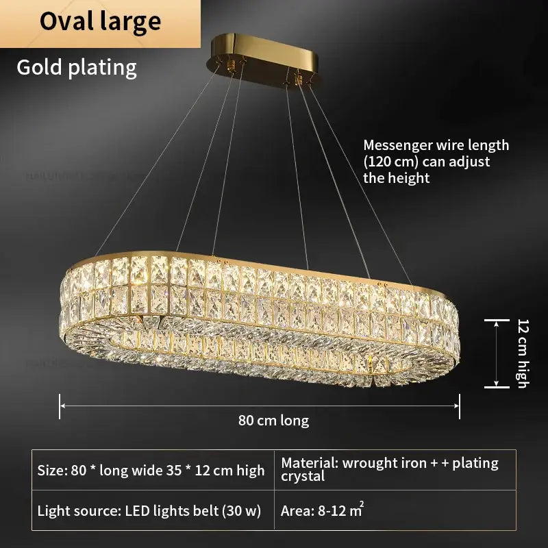 Gold-plated oval decorbites crystal chandelier with two tiers of clear crystals for living and dining rooms