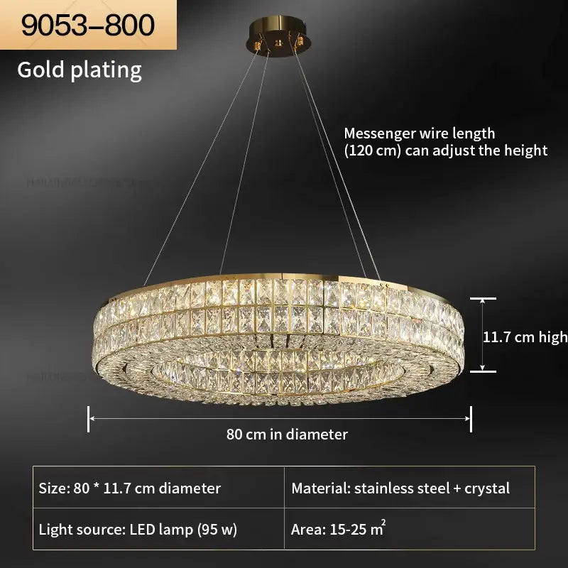 Gold-plated decorbites crystal chandelier with two tiers of faceted crystal and led lighting in stainless steel frame