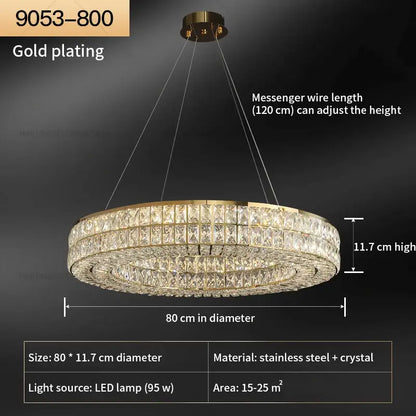 Gold-plated decorbites crystal chandelier with two tiers of faceted crystal and led lighting in stainless steel frame