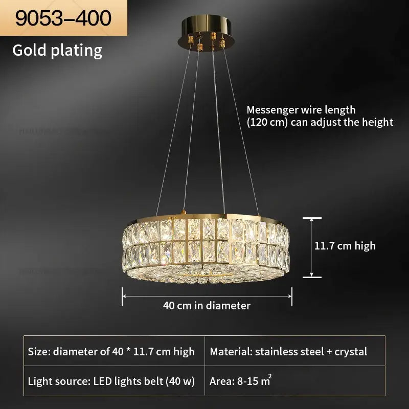Gold-plated decorbites crystal chandelier with two tiers of clear crystals and led light belt for living room lighting