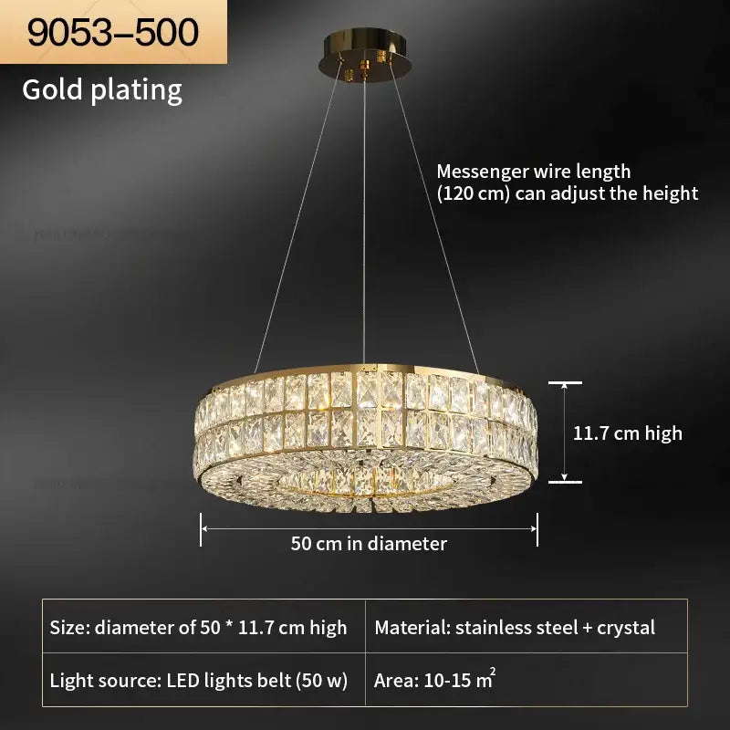 Gold-plated decorbites crystal chandelier with two tiers of clear crystals and stainless steel frame for living room lighting