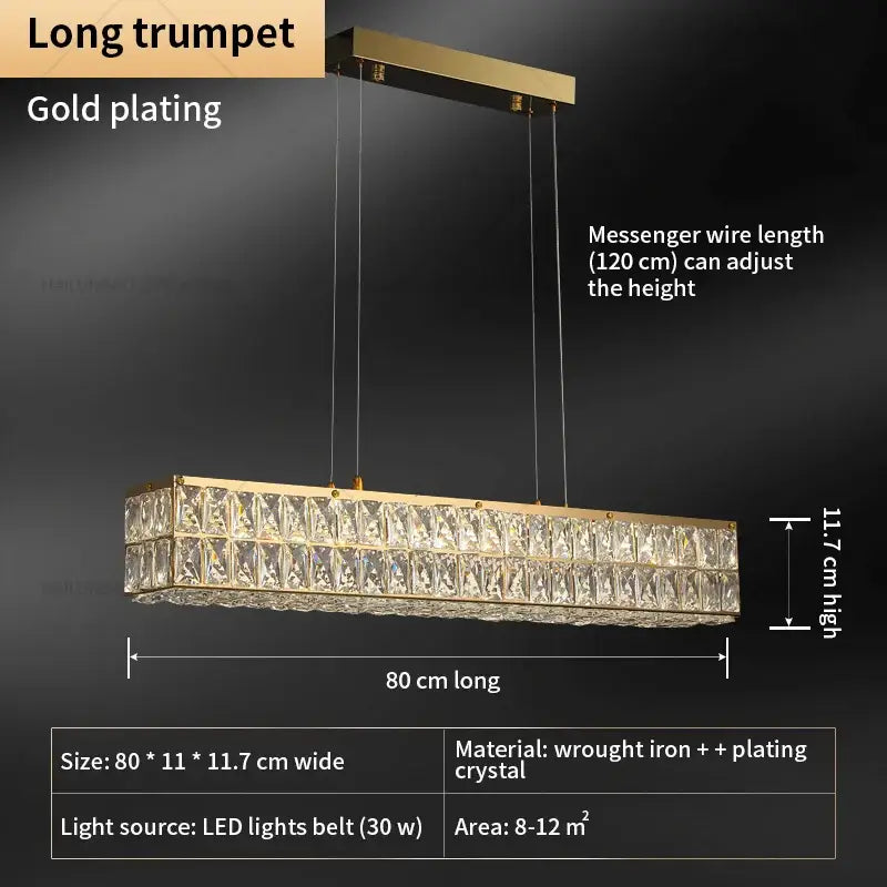 Gold-plated decorbites crystal chandelier with two rows of faceted crystal tiles for living and dining rooms