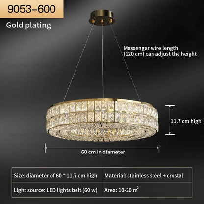 Gold-plated decorbites crystal chandelier with two tiers of clear crystals and stainless steel frame for living room lighting