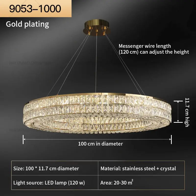 Gold-plated decorbites crystal chandelier with two tiers of faceted crystal and led lighting for living room and dining room