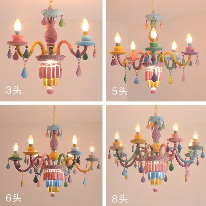 Pastel-colored decorbites crystal chandelier with multiple arms and colorful fabric tassels for girl baby bedroom lighting fixture